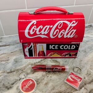 Coca-Cola Red and White Metal Vintage Style Lunch Box With BONUS Items 🔥💥❤️